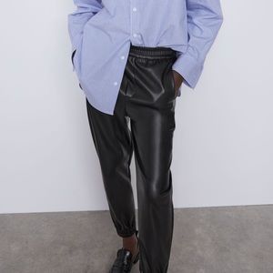 NWT Zara Black Faux Leather High Waisted Joggers
